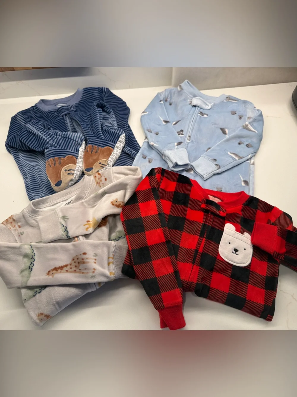 Set of 4 Carter's Just One You Velour footie pjs - 18mo - cozy velour